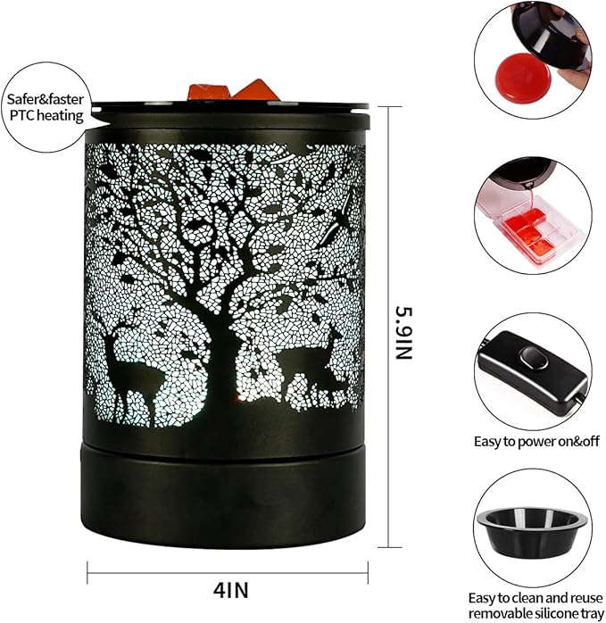 Deer Forest Scented Wax Melts Warmer with 7 Colors Changing Led Light Oil Burner Tart Candle Melter for Home Decor