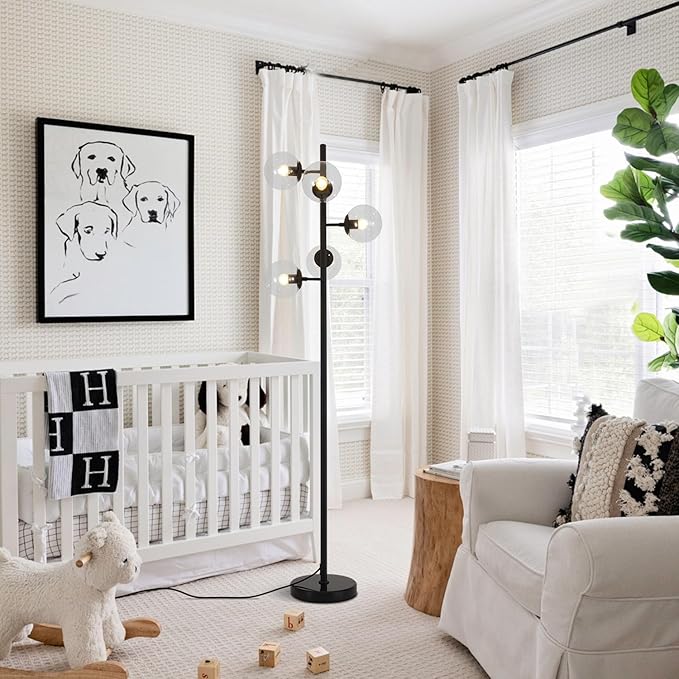 KCO Lighting 5 Light Globe Floor Lamp - Black Tall Mid Century Modern Contemporary Standing Lamp for Living Room, Bedrooms, Office