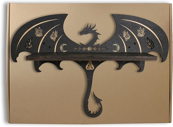 Gothic Evil Dragon Decor Crystal Display Shelf for Wall, Wooden Witchy Shelf Rock Display Case Knick Knack Organizer Trinket Holder, Wall Hanging Shelves for Essential Oil & Nail Polish
