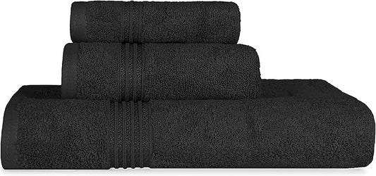 Superior Egyptian Cotton 3-Piece Towel Set, Basic Towels For Bathroom, Home Decor, Guest Bath, Shower, Apartment, Included 1 Face, 1 Hand, 1 Bath Towel, Washcloth, Quick Dry, Black