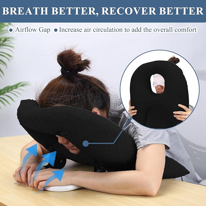 Newly Upgraded Face Down Pillow After Eye Surgery, Prone Pillow with Arm Hole for Face Down Sleeping, Retina and Vitrectomy Lying Pillow, Post Eye Surgery Recovery (Black)