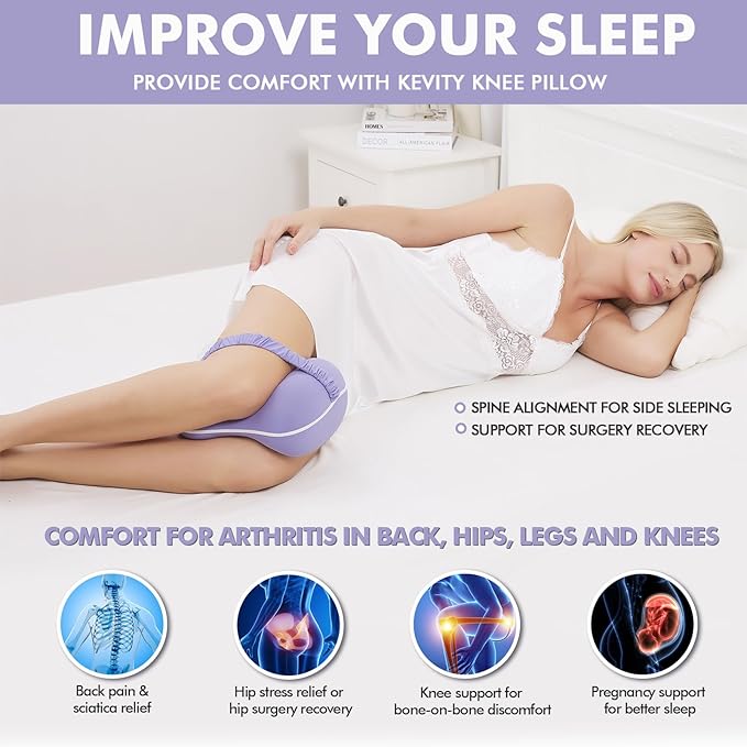 Kevity [Large] Knee Pillow for Side Sleepers Hip Pain, Memory Foam Leg Pillow for Side Sleeping, Cushion for Sciatica, Back, Pregnancy & Spine Alignment with Washable Cooling Cover (Grey)