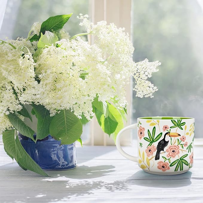 Yoiemivy Ceramic Coffee Mugs Set of 4, 16 oz Large Spring Flower Mugs Vintage Floral Coffee Cups with Handles Cute Aesthetic Easter Mug Solid Restaurant Porcelain Tea Mug - Gifts for Women Mom