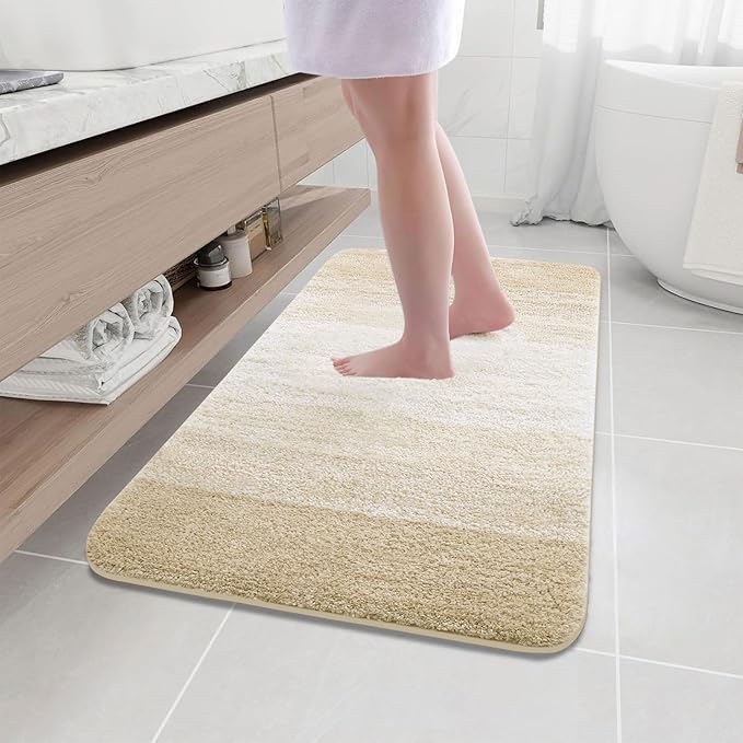 Arotive Microfiber Bathroom Rugs, Shaggy Soft and Absorbent Bath Rug, Non-Slip, Thick Plush Machine Washable Dry Bath Mats for Bathroom, Tub and Shower, 44x24, Light Beige