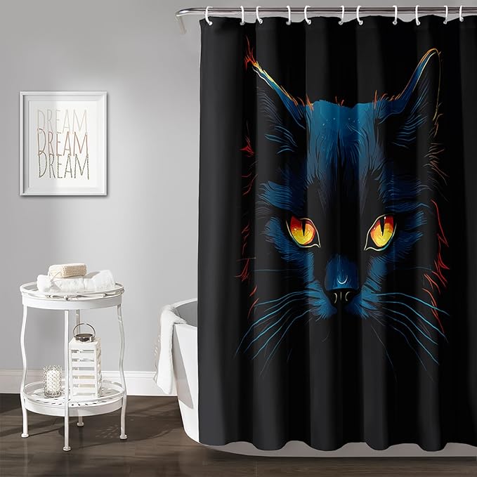 AILONEN Black Cat Shower Curtain,Wildlife Cat Bath Curtain for Adults,Animal Theme Polyester Waterproof with 12 Plastic Hooks 36" W*72" H