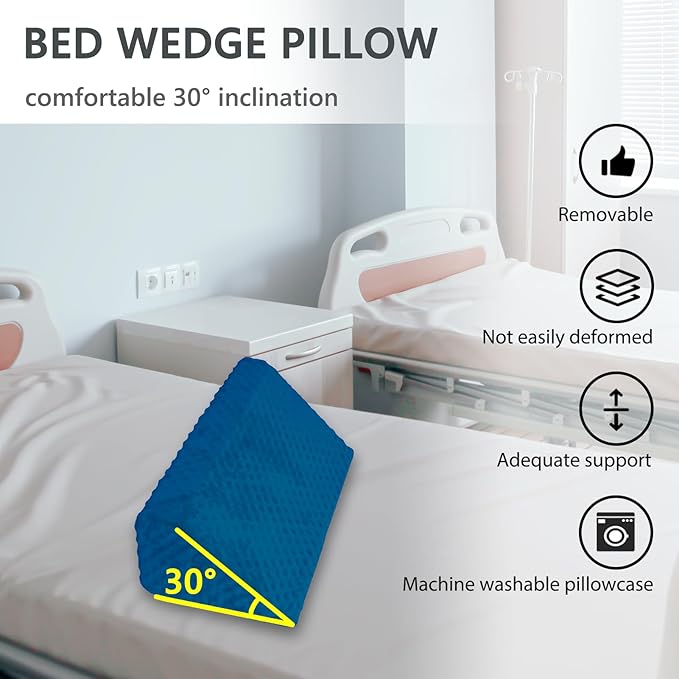 Wedge Pillow for Side Sleeping, Body Positioning Foam Wedge Pillow, Side Wedge Pillow for Sleeping Non-Slip Back Positioning Pillow for Bed Sore Wedge (Blue)