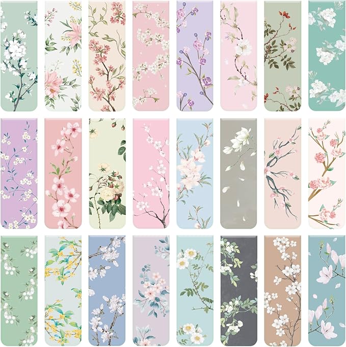 48 Pieces Floral Magnetic Bookmark Book Marker Clip Sublimation Bookmarks, Magnetic Page Markers Clips for Kids Students Teachers Classroom Office Reading Book Lovers Supplies