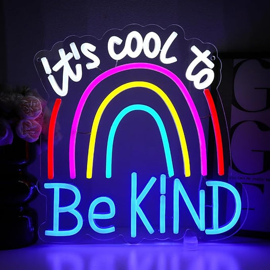 It's Cool To Be Kind Neon Sign for Wall Decor, Rainbow Led Signs for Bedroom, USB Dimmable Colorful Neon Lights for Classroom Home Club Motivational Birthday Party Office Decoration Wall Art
