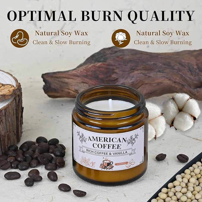 Americano Coffee Scented Soy Wax Candle – 100% Natural Soy Wax, Recyclable Glass Jar & Metal Lid – Long-Lasting Fragrance Candles for Home, Relaxation, Gift (4oz, 20hr Burn Time)