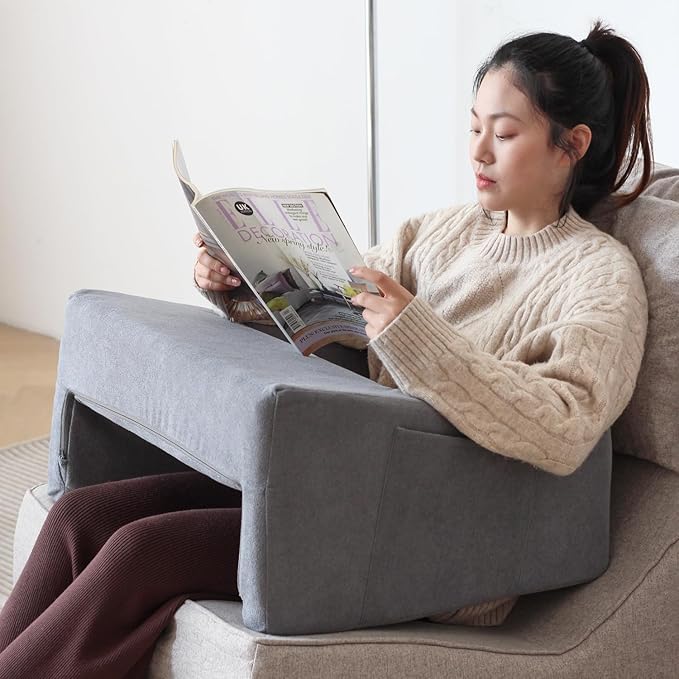 N&V Bed Rest Reading Pillows, High Density Foam Pillow for Gaming (Grey)