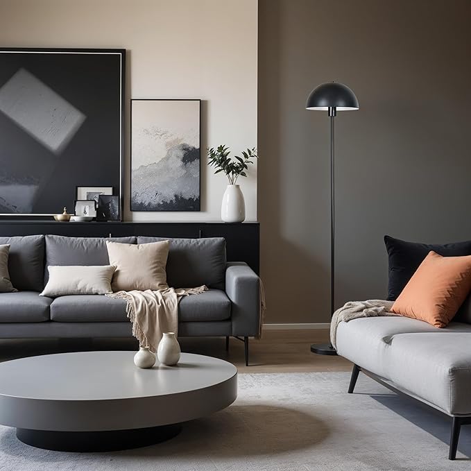 Kenroy Home Vega Black Metal Dome Floor Lamp with Sleek Modern Design and Round Metal Shade for Living Rooms, Offices, and Bedrooms