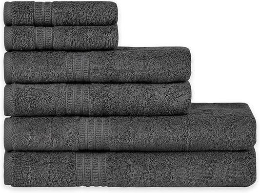 HOMELOVER 6 Piece Towel Set - 100% Organic Cotton, 2 Bath Towels, 2 Hand Towels, 2 Washcloths - 500 GSM, Hotel & Spa Quality, Soft, Quick Dry, Highly Absorbent Bathroom Essentials (Coal Gray)