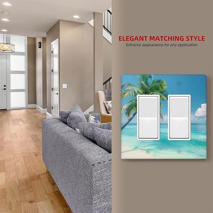 Beach Palm Tree Funny Plastic Wall Plate Decorative Double Rocker Light Switch Cover For Women Girls Bedroom Kitchen Living Room