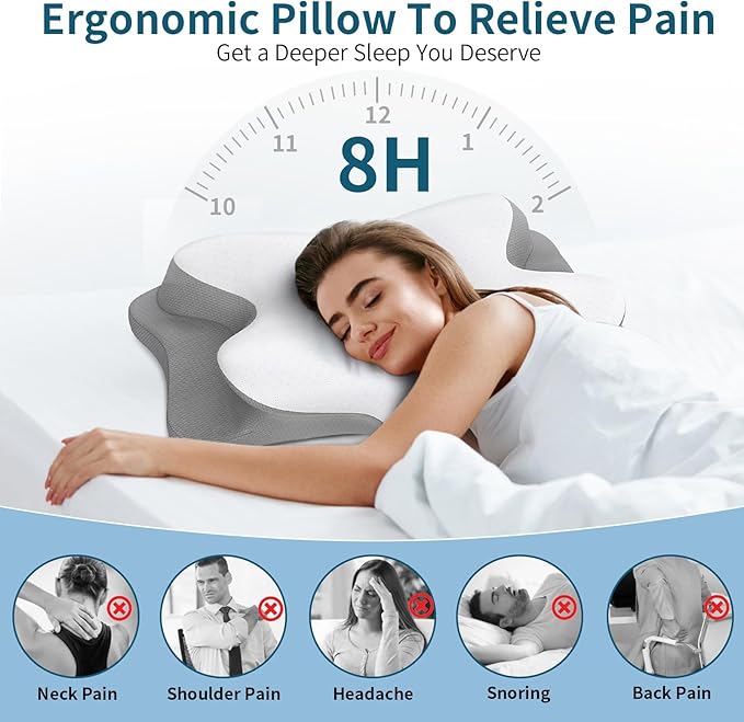 Cervical Neck Pillow - Cooling Pillow for Neck Pain Relief, Ergonomic Contour Side Sleeper Pillow for Sleeping, Orthopedic Memory Foam Pillows for Back & Stomach Sleepers with Pillowcase