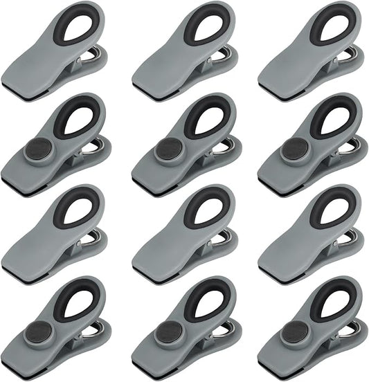 TACGEA Chip Clips, Magnetic Bag Clips with Air Tight Seal for Food Storage, 12 Pieces (Gray)
