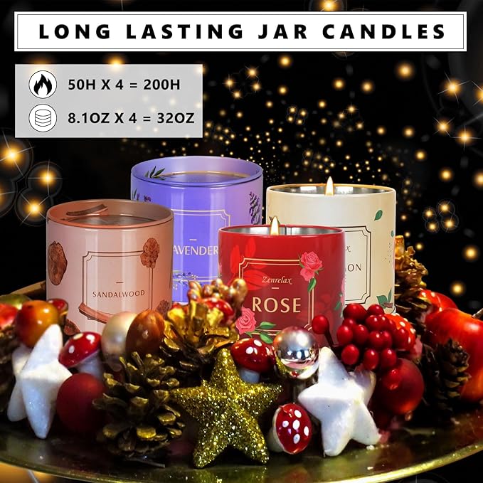 4 Pack Aromatherapy Candles for Home Scented, 200H Long Lasting Soy Candles for Stress Relief, Meditation, Yoga, SPA, Relaxing, Jar Candle Gifts for Women, Birthday, Valentine, Anniversary, Christmas