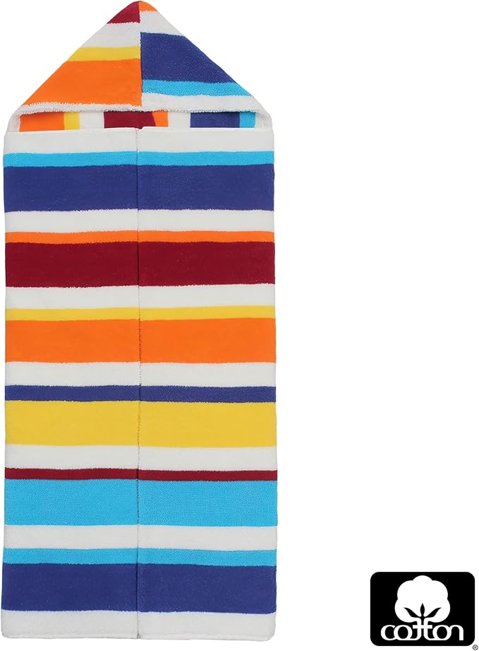 Hooded Bath Towel Wrap - 100% Cotton Terry Large Oversized Hooded Kids Towel - Toddler Shower Pool Beach Towel - Soft Plush Absorbent Quick Dry Easycare Gift - 30x60- Cabana Stripe Multi