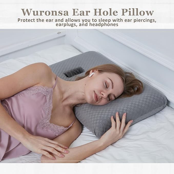 Ear Piercing Pillow with Ear Hole for Sleeping with Sore Ear Pain, Memory Foam 2 Hole Ear Hole Pillow Ear Guard Pillow | Ear Piercing Protection | Support earplugs for Sleep (Light Grey)
