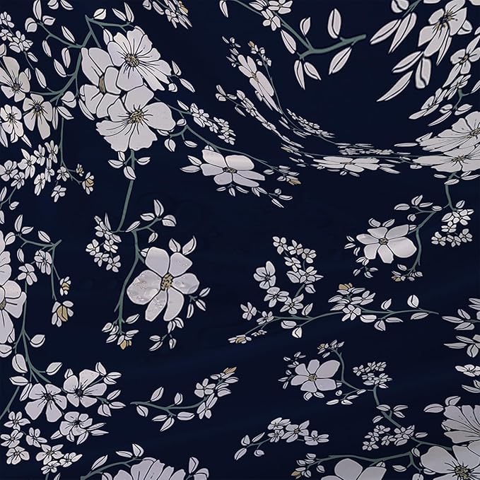 AILONEN Luxuriant Flowers Shower Curtain,White Flower on Black Background Waterproof Shower Curtain Set for Girls Boys Teens, 72" W*72" H Patchwork Flower Shower Curtain