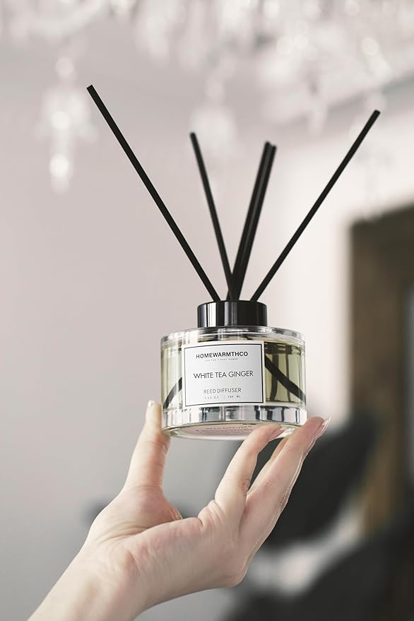 White Tea Reed Diffuser Set - Luxury Fragrance Reed Diffusers for Home, Office & Bathroom Décor - Long-Lasting Scent with Non-Toxic Oils (5.63 oz)