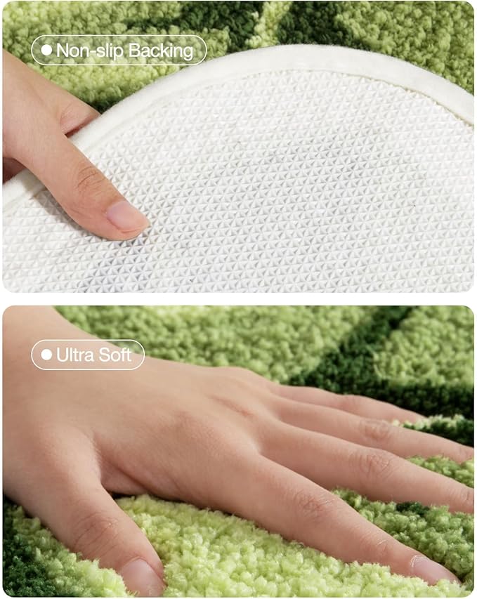 LUMI Cute Bathroom Rugs with Green Leaf Plant, Soft, Fluffy, Plush, Absorbent, Quick Dry, Non Slip, Machine Washable for Shower Floor, Bathroom, Bedroom,Kids Room, 19.5"x39.5", Palm Leaf