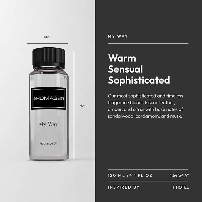 Aroma360 - My Way Fragrance Oil Blend | Hotel Inspired for Luxury Essential Oil Diffusers | Aromatherapy Scent Diffuser Oil | Lush Sandalwood, Warm Cedar, and Delicate Florals. - 120ML