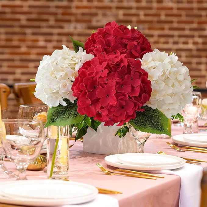 5Pcs Red Silk Hydrangea Artificial Flowers, 20Inch Large Halloween Christmas Lifelike Flowers for Indoor Bouquet Table Centerpieces Floral Arrangements Home Wedding Home