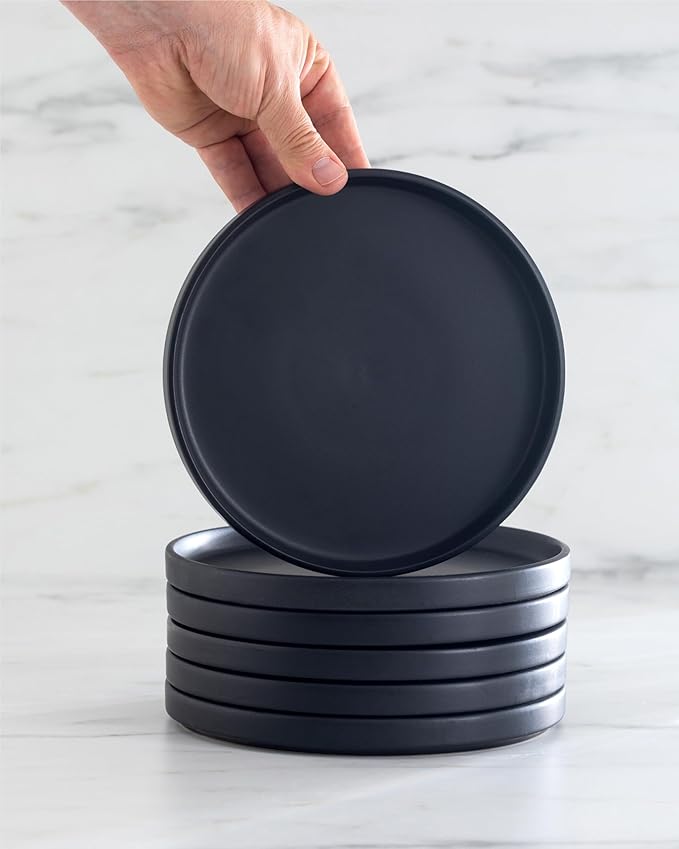 Small Dinner Plates Set of 2, 7.5" Stoneware Plates, Stylish Salad Plates, Dessert Plates Ceramic, Dishwasher and Microwave Safe Matte Black Ceramic Plates, Appetizer Plates, Ceramic Plate Set