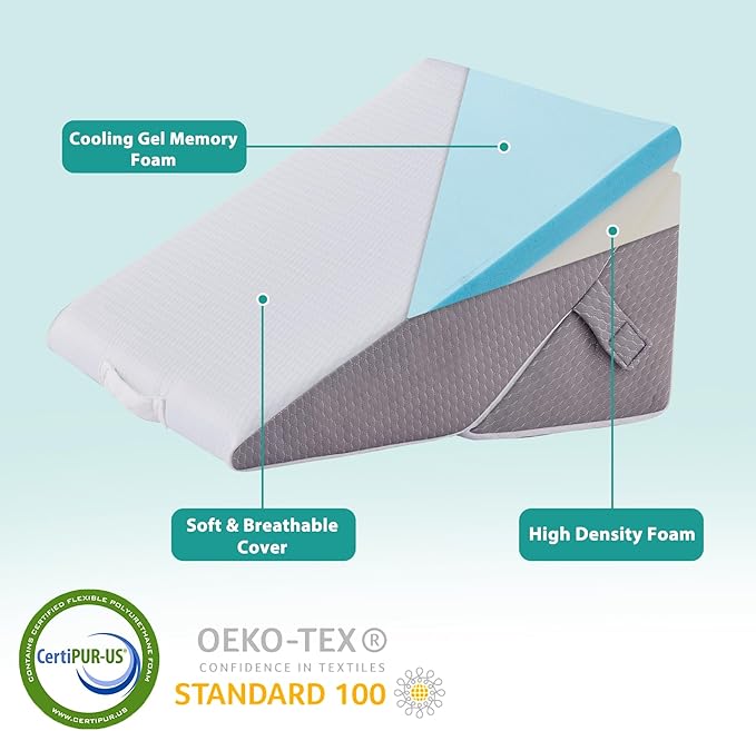 Wedge Pillow for Sleeping, Adjustable 9&12 Inch Foldable Bed Wedge Pillow Set, Orthopedic Memory Foam Triangle Pillow Wedge, 7-in-1 Elevated Pillows for Leg and Back Support, White/Grey