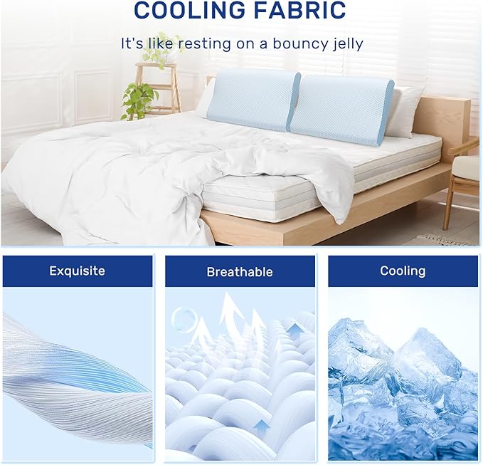 Memory Foam Pillows Neck Pillow Bed Pillow for Sleeping Ergonomic Cervical Pillow Orthopedic Contour Pillow for Stomach Sleeper-Blue White