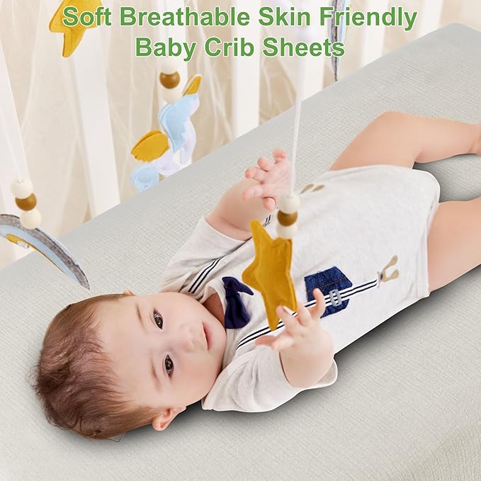 Muslin Fitted Crib Sheets for Girls & Boys-2 Pack 28"x 52" Soft Baby Mattress Sheet-No Slip Boho Neutral Breathable Toddler Cotton Bedding Sage Green & Beige Colors