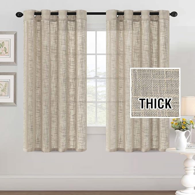 H.VERSAILTEX Linen Curtains Natural Linen Blended Curtains for Living Room Burlap Linen Textured Curtains Light Filtering Nickel Grommet Curtains Bedroom Curtains 2 Panel Sets, 52" x 63", Angora
