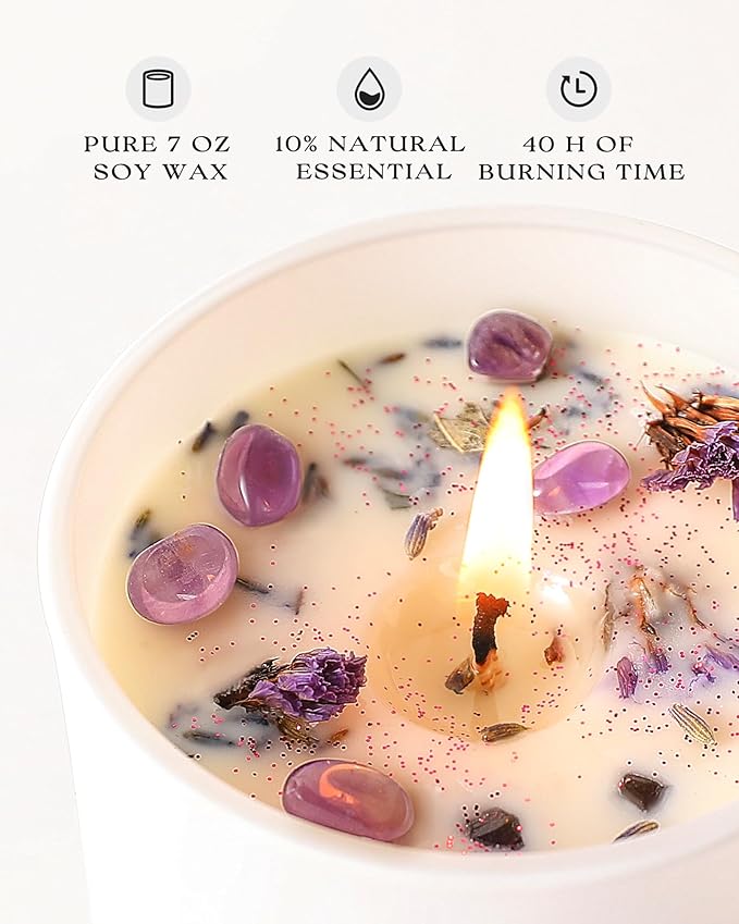 AOOVOO Lavender Scented Candle Set 2 Pack - Aromatherapy Candle with Crystals Inside, 14oz Soy Candles for Home Scented, Birthday Gifts Mothers Day Candle for Women Mom