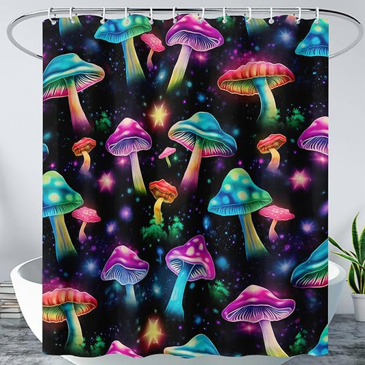 AILONEN Colorful Magic Mushroom Shower Curtain,Natural Fungal Plants Shower Curtain Set for Bathroom,Boho Style Waterproof Fabric Bath Curtain for Kids Girls, 36" W*72" H