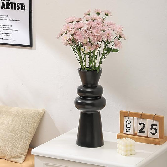 Black Floor Vase, Black Ceramic Vase for Home Decor, Modern Farmhouse Vases, Boho Tall Floor Vases for Living Room, Dining Table, Office, Shelf Decor, 13 Inches