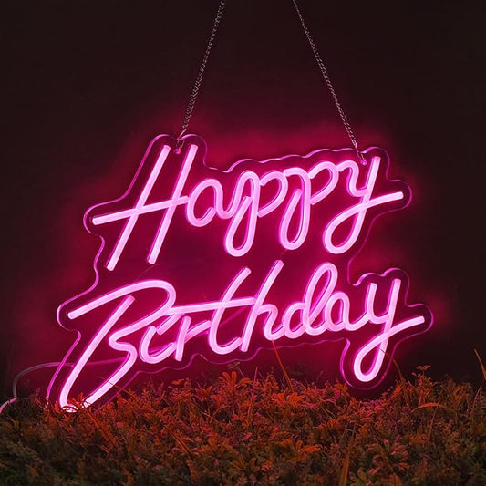 Happy Birthday Neon Sign for Wall Decor, with Dimmable Switch, Reusable Happy Birthday Neon Light Signs for All Birthday Party Decoration(17X12inches,Pink）