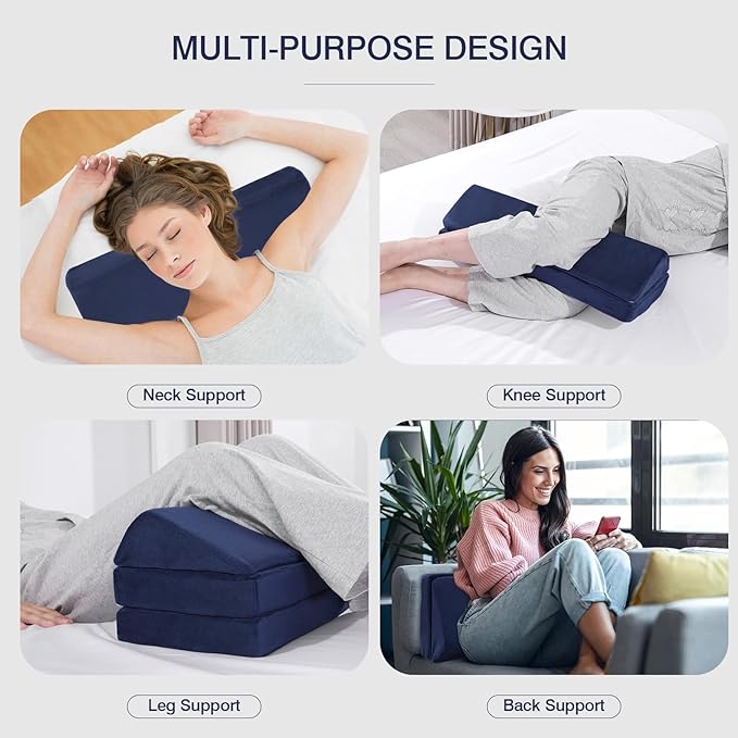 BALAPET 3-in-1 Adjustable Height Wedge Pillow, 7" Height Leg Knee Pillow for Side Sleepers & Aligns Spine, Supportive Bolster Pillow for Pregnancy Relieves Pressure Hip Leg Elevation, 22", Navy Blue