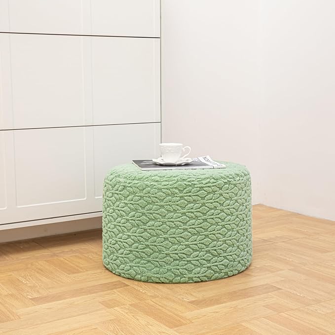Round Pouf Ottoman Stuffed 20 x 20 x 14 Inches Boho Poof Foot Stool Home Decor Floor Pouffe Ottoman Foot Rest for Couch Sofa Bean Bag Chairs Living Room Bedroom (Sage Green)