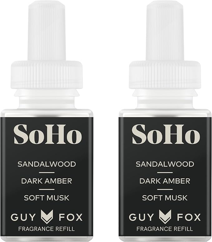 Pura & Guy Fox Home Scent Refill - Smart Home Air Diffuser - Up to 120-Hours of Premium Fragrance per Refill - Household & Apartment Essential - Clean Diffuser Fragrance - 2 Pack, SoHo