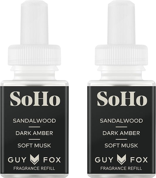 Pura & Guy Fox Home Scent Refill - Smart Home Air Diffuser - Up to 120-Hours of Premium Fragrance per Refill - Household & Apartment Essential - Clean Diffuser Fragrance - 2 Pack, SoHo
