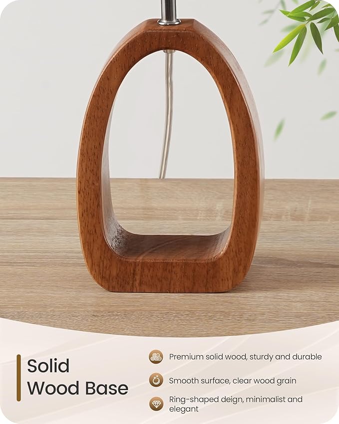 Small Table Lamp, Wood Bedside Lamp with Linen Lampshade, Modern Nightstand Lamp, Cute Desk Lamp for Living Room, Bedroom, E26 Base, Bulb Not Included, Beige and Dark Natural LE07TL05