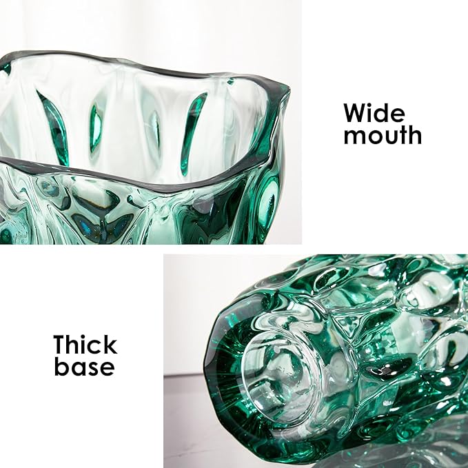 CEMABT 9.5inch 3.4 lb Glass Vases for Flowers Unbreakable Thickened Morden vase for Tables Centerpieces,Colorful,Vintage and Clear Rose Large Flower vases for Bouquet Unique Gifts（Green）