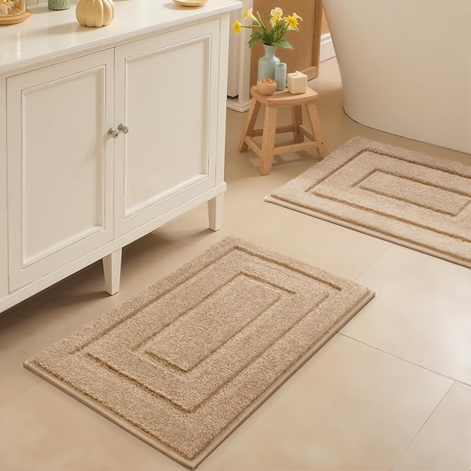 GRANNY SAYS Bathroom Rugs Sets 2 Piece,Soft Bath Mats for Bathroom, Bath Rugs Non Slip Washable, Absorbent Bath Rug for Tub, Shower and Toilet, Bath Mat Set (Khaki, 20" x 32" + 16" x 24")