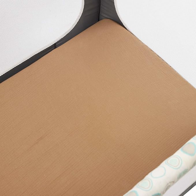 Muslin Pack and Play Sheets 30" x 43" Compatible with 4moms Breeze Plus Playard & Breeze Go Playard and Other Large Playpen Mattress, 100% Cotton 2 Pack, Natural and Rainbow