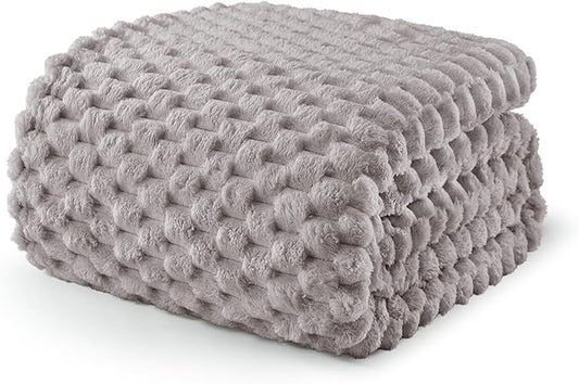 Exclusivo Mezcla Twin Size Soft Fleece Blanket, 60x80 Inches Stylish Jacquard Velvet Blanket for Bed, Fuzzy Cozy Lightweight for All Season, Light Grey