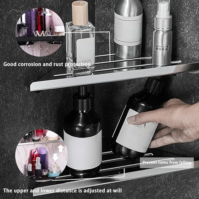 2 Pack Corner Shower Shelves - 304 Stainless Steel Bathroom Shower Caddy for Toilet, Dorm - No Drilling Required
