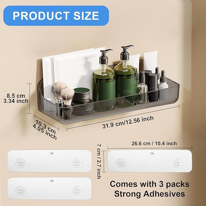 Acrylic Wall Mounted Shower Caddy, 2 Self Adhesive Shelves, No Drilling, Organizes Bath & Kitchen