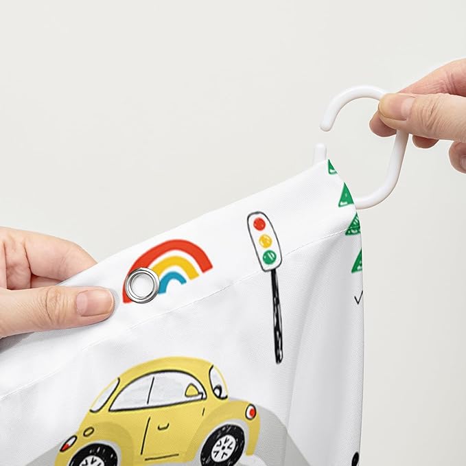 AILONEN Construction Shower Curtain, Truck Fire Engine Police Car Bath Curtain for Kids Boys,Red Yellow Blue Truck Car Bathroom Decor Waterproof Fabric 60" W*72" H Inch with 12 Plastic Hooks