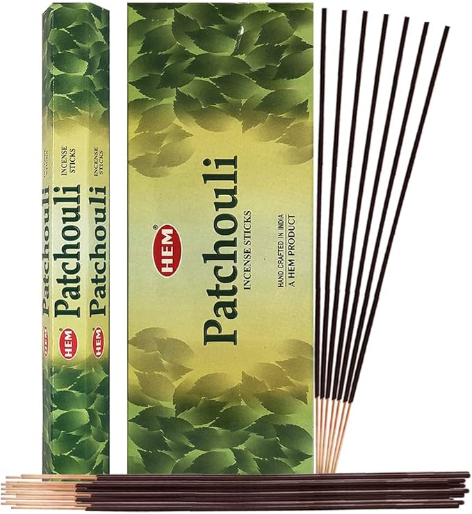 TRUMIRI Patchouli Incense Sticks and Incense Stick Holder Bundle: 1 Set of 6 Packets, 120 Pieces, 6 Incenses per Packet