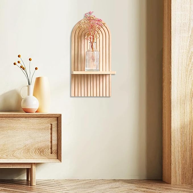 YIYA 2 Pcs Boho Wooden Rainbow Wall Shelves Floating Shelves for Wall Rainbow Arch Boho Floating Shelves Modern Boho Wall Shelf for Living Rooms Bathroom Display, Beige